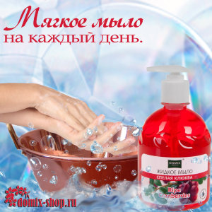 Жидкое мыло для рук - СПЕЛАЯ КЛЮКВА Мыло предназначено для ежедневного ухода за кожей. Мягкое сочетание компонентов не допускает пересыхания кожи, делая ее шелковистой и эластичной. Густая консистенция мыла обеспечивает хорошее пенообразование и экономичный расход.